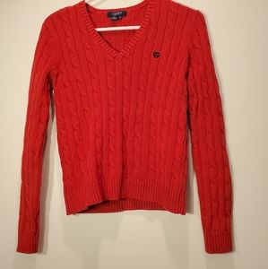 Chaps cable knit red v neck sweater, size small
